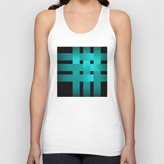 Abstraction .Weave turquoise satin ribbons . Patchwork . Unisex Tank Top