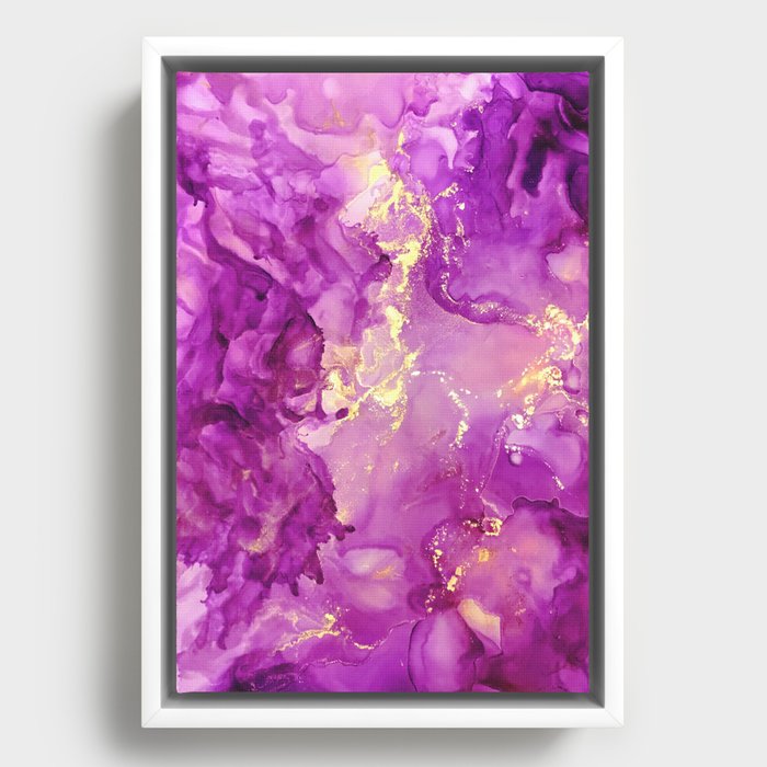 Purple Gold Electric Storm Framed Canvas