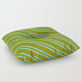 [ Thumbnail: Green, Deep Sky Blue & Beige Colored Striped/Lined Pattern Floor Pillow ]