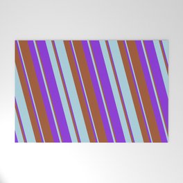 [ Thumbnail: Sienna, Light Blue & Purple Colored Lines/Stripes Pattern Welcome Mat ]