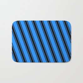 [ Thumbnail: Blue and Black Colored Striped/Lined Pattern Bath Mat ]