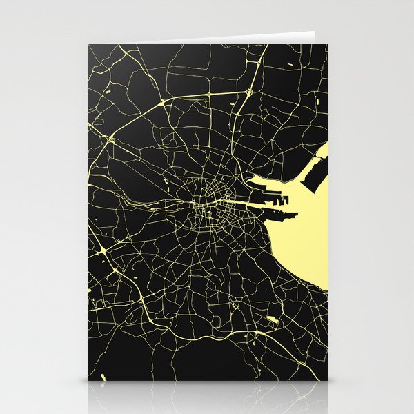 Dublin Street Map Black and Yellow Stationery Cards