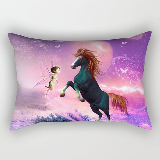 Horse with cute fairy Rectangular Pillow