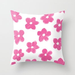 Preppy Pink Flowers Minimalist Pattern Throw Pillow