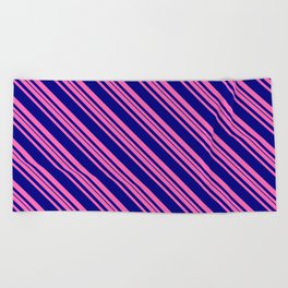[ Thumbnail: Hot Pink and Blue Colored Striped Pattern Beach Towel ]