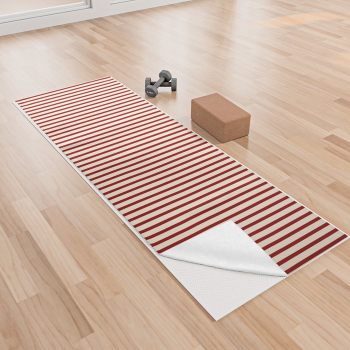 Beige and Dark Red Colored Pattern of Stripes Yoga Towel