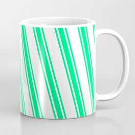 [ Thumbnail: White and Green Colored Lines Pattern Coffee Mug ]