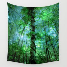 Forest Of The Fairies Green Blue Wall Tapestry
