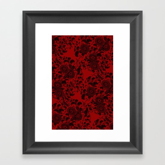 Chrysanthemum II Black on Red Framed Art Print