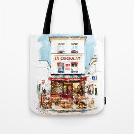Le Consulat Paris Watercolor Cityscape Tote Bag