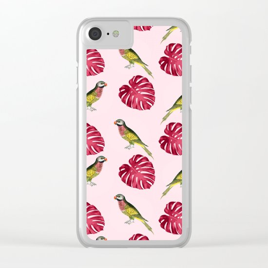 parrots and red leaves Clear iPhone Case