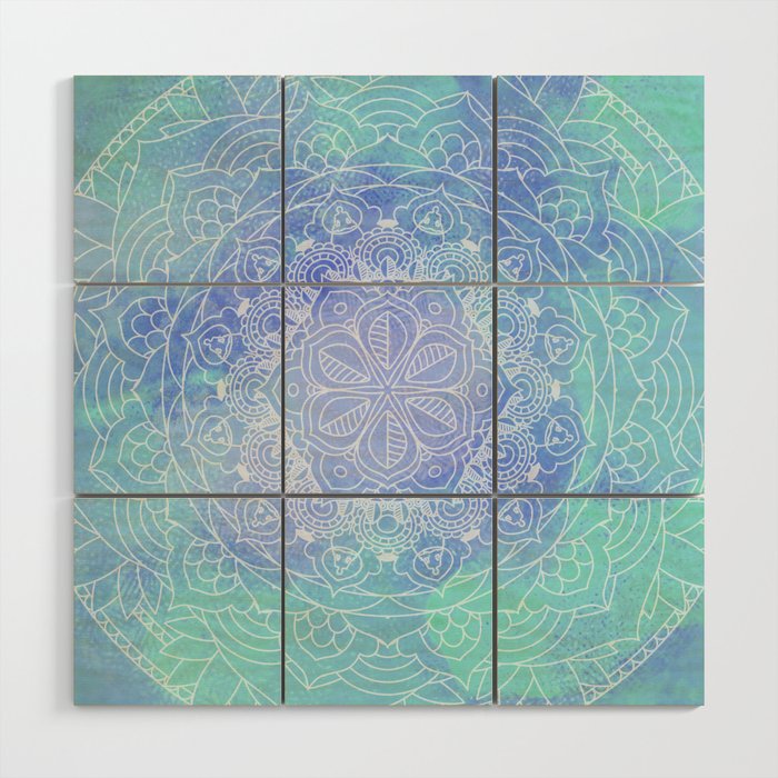 Blue Mandala Pattern Zen Painting Wood Wall Art By Thubakabra