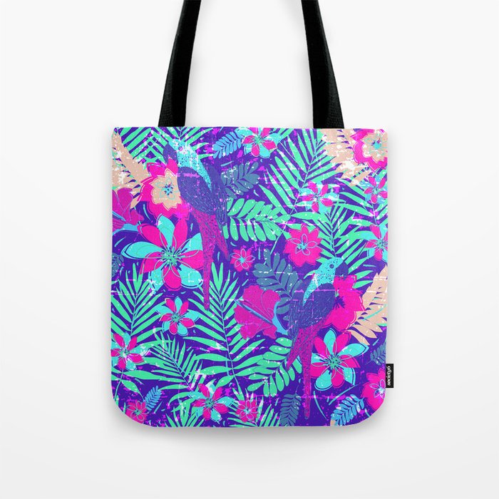 Tropical Paradise Pattern Print with Parrots Tote Bag