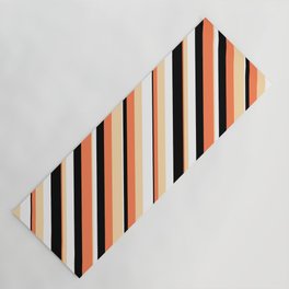 [ Thumbnail: Coral, Tan, White & Black Colored Lines/Stripes Pattern Yoga Mat ]
