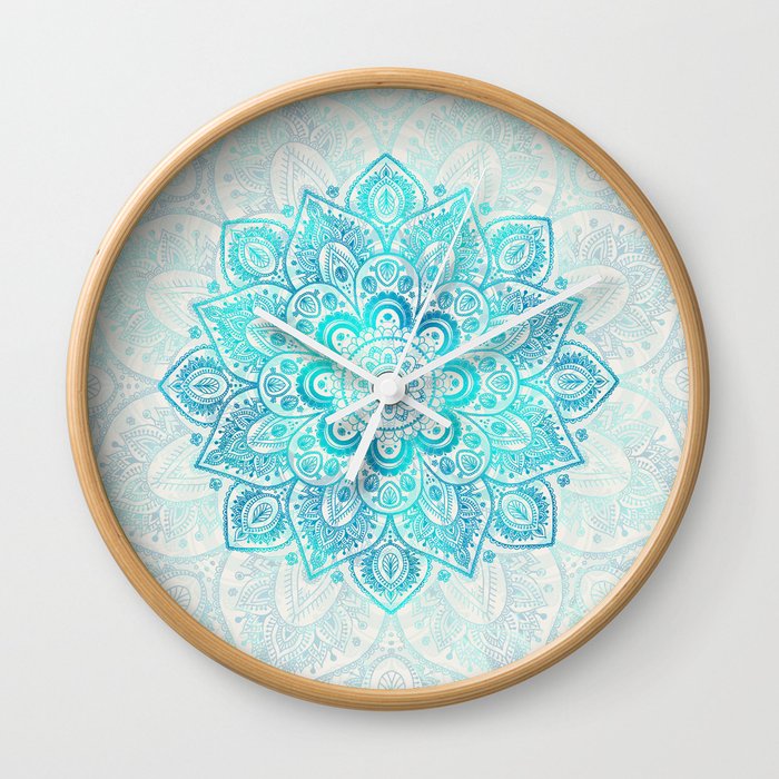 Turquoise Lace Mandala Wall Clock