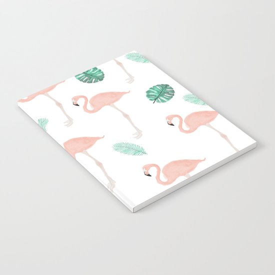 Hand painted pastel pink flamingo tropical leaf watercolor pattern Notebook