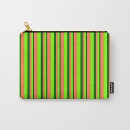 [ Thumbnail: Dark Green, Chartreuse & Coral Colored Lined/Striped Pattern Carry-All Pouch ]