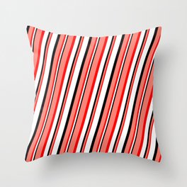 [ Thumbnail: Salmon, Red, White, and Black Colored Striped/Lined Pattern Throw Pillow ]