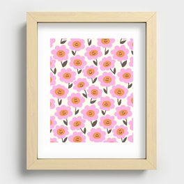 Cute Happy Daisy Pattern Pink and Orange Recessed Framed Print