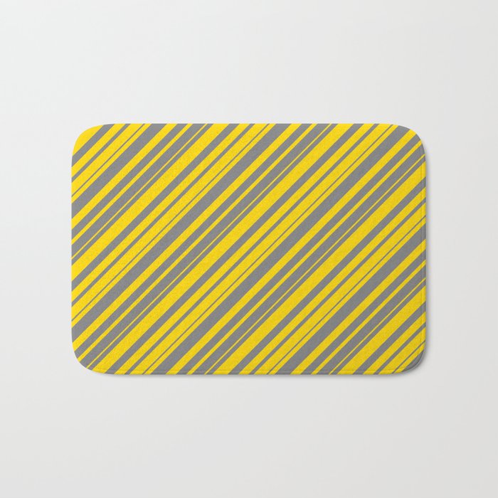 Gray & Yellow Colored Lined Pattern Bath Mat
