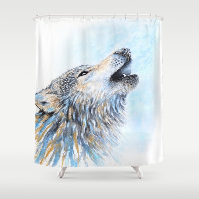 Howling Watercolor Wolf Shower Curtain, Wolf Shower Curtain
