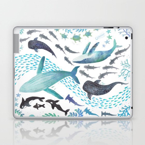 Sharks, Humpback Whales, Orcas & Turtles Ocean Play Print Laptop & iPad Skin