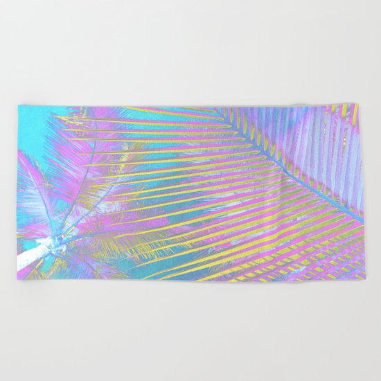 Pastel Palm tree leaves Beach Towel