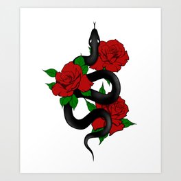 Snake & Roses Art Print