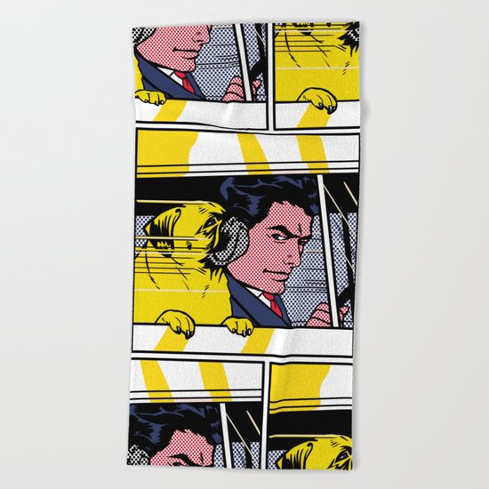 Pug In The Car Beach Towel