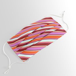 [ Thumbnail: Red, Orchid, Dark Red, and Light Cyan Colored Striped/Lined Pattern Face Mask ]