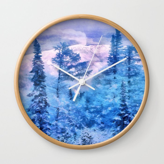 Winter forest in the mountains Wall Clock