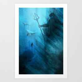 Scuba Diver meets Poseidon  Art Print