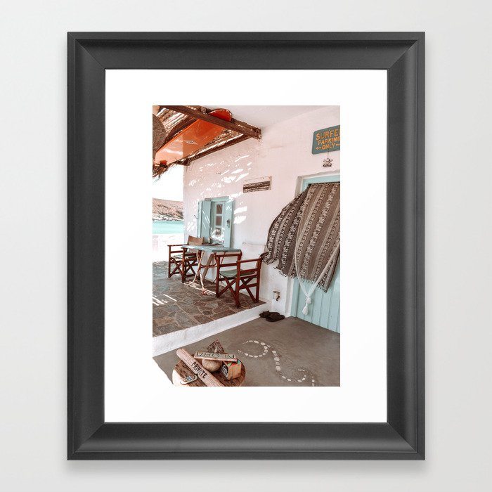 Surf Beach House in Greek Islands, Summer Holidays in Greece, Soft Pastel Travel Photography Framed Art Print