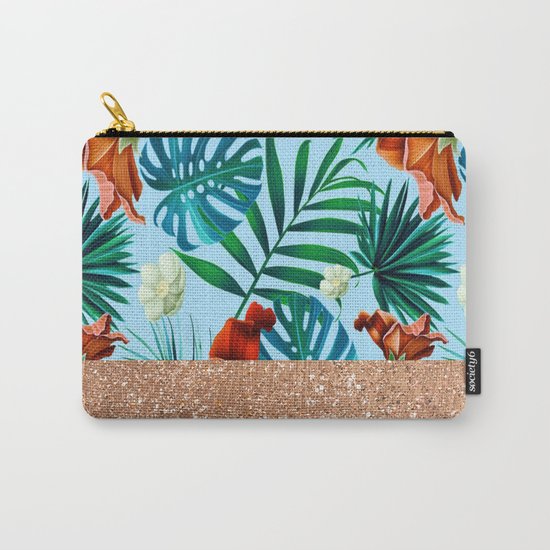 Tropical blue floral rose gold Carry-All Pouch