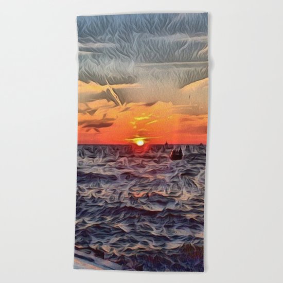 Lake Michigan Romantic Sunset Beach Towel