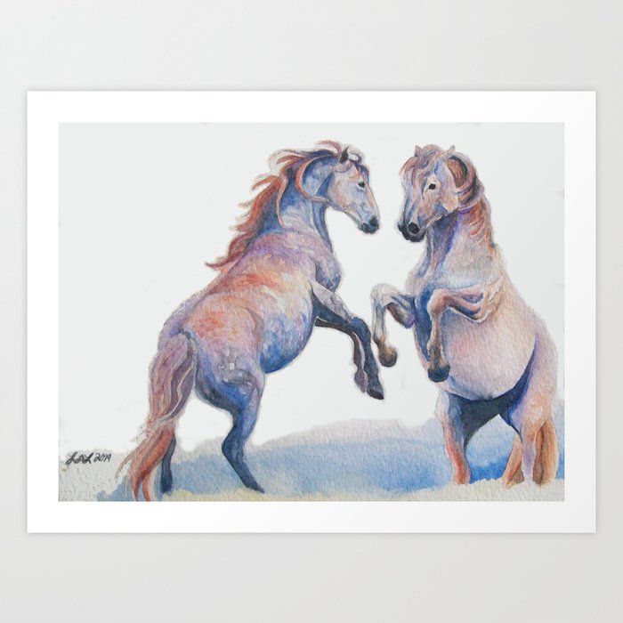 Fighting Stallions Wild Horse Art Print