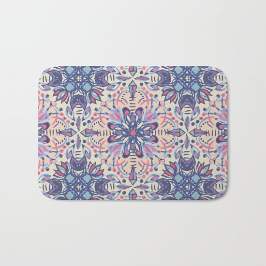 Protea Pattern in Blue, Cream & Coral Bath Mat
