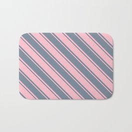 [ Thumbnail: Light Slate Gray and Pink Colored Stripes/Lines Pattern Bath Mat ]