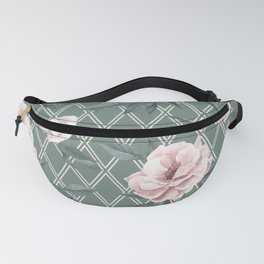 Shabby-Chic Roses and Garden Mesh on Pale Khaki Green Fanny Pack