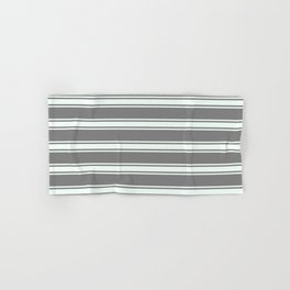 [ Thumbnail: Gray & Mint Cream Colored Stripes Pattern Hand & Bath Towel ]