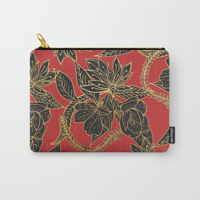 Bright red black gold oriental floral Carry-All Pouch