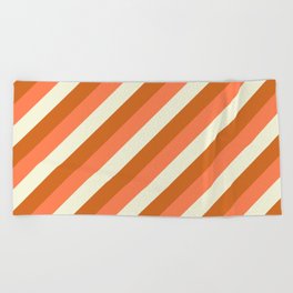 [ Thumbnail: Beige, Chocolate, and Coral Colored Stripes Pattern Beach Towel ]