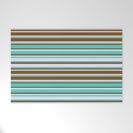[ Thumbnail: Lavender, Turquoise, and Brown Colored Lines Pattern Welcome Mat ]