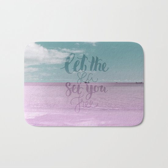 Let the Sea set you Free- Pink Summer Beach Sea Ocean Nature on #Society6 Bath Mat