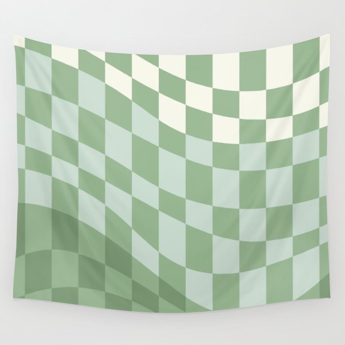 Wavy checker shades of green Wall Tapestry