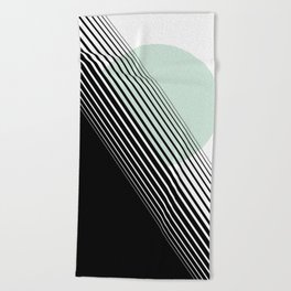 Rising Sun Minimal Japanese Abstract White Black Mint Green Beach Towel