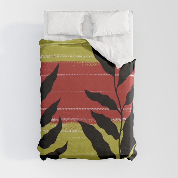 Silhouetted Plants - black, olive, maroon Duvet Cover