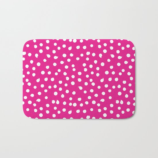 White Dots Polkadots on pink background - Mix & Match Bath Mat
