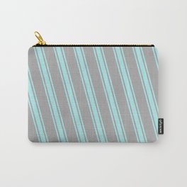 [ Thumbnail: Dark Gray and Turquoise Colored Stripes/Lines Pattern Carry-All Pouch ]