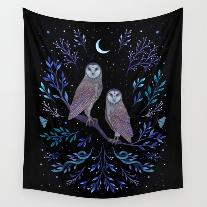 Owls in the Moonlight Wall Tapestry